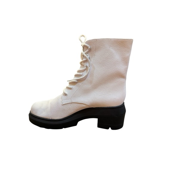 Stuart Weitzman Nisha White Leather Lace-Up Boots Women Size 12C Platform Combat - Picture 1 of 16